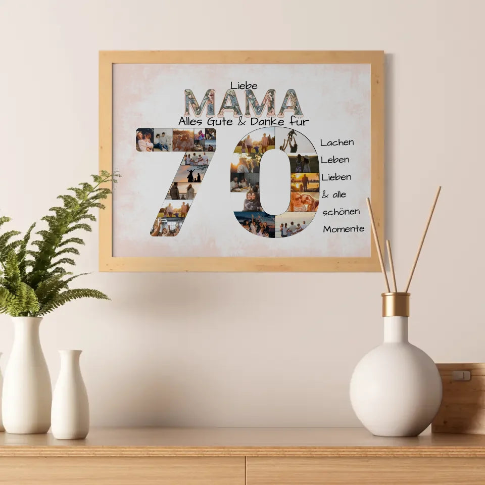 Fotocollage Poster zum 70 Geburtstag für Mama Geschenkidee mit Fotos