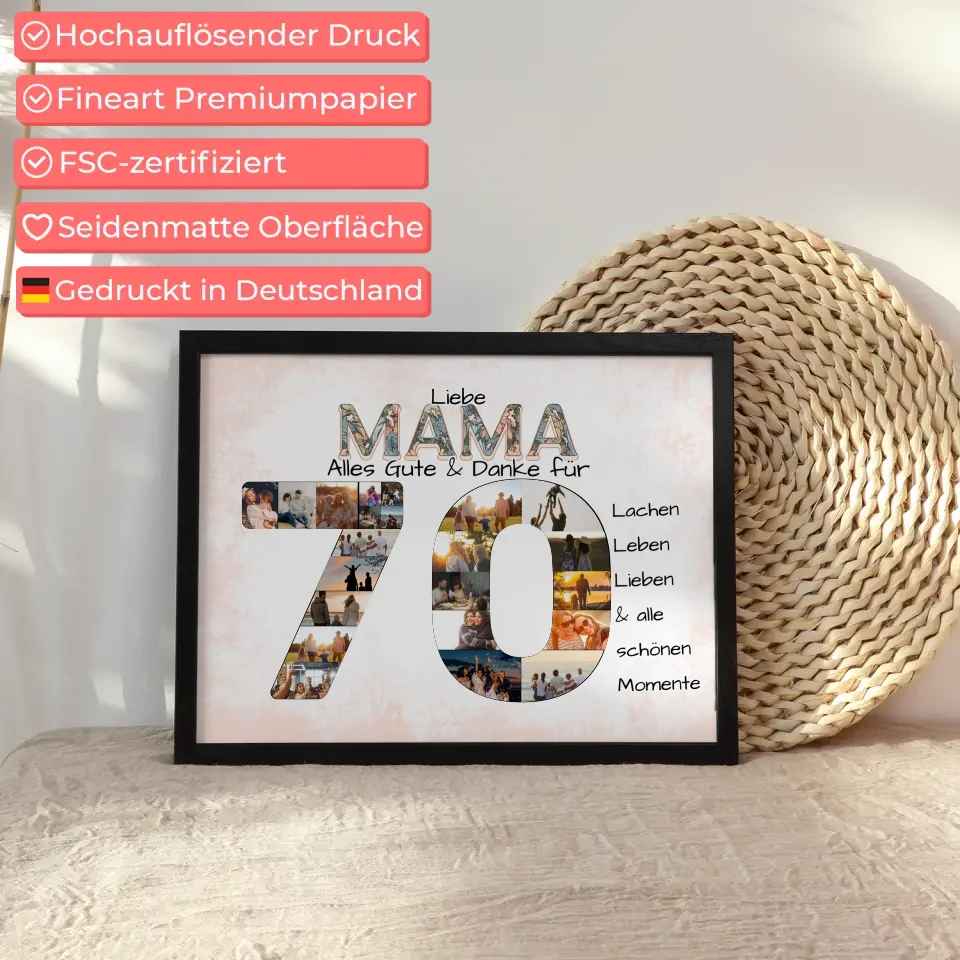 Fotocollage Poster zum 70 Geburtstag für Mama Geschenkidee mit Fotos