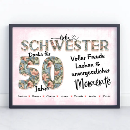 Schwester Poster personalisiert Momente Mit Namen zum 60 Geburtstag