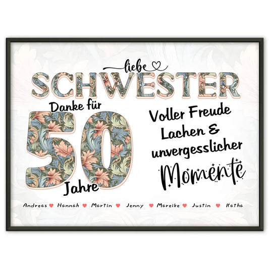 Schwester Poster mit Namen zum 30 Geburtstag Schöne Momente