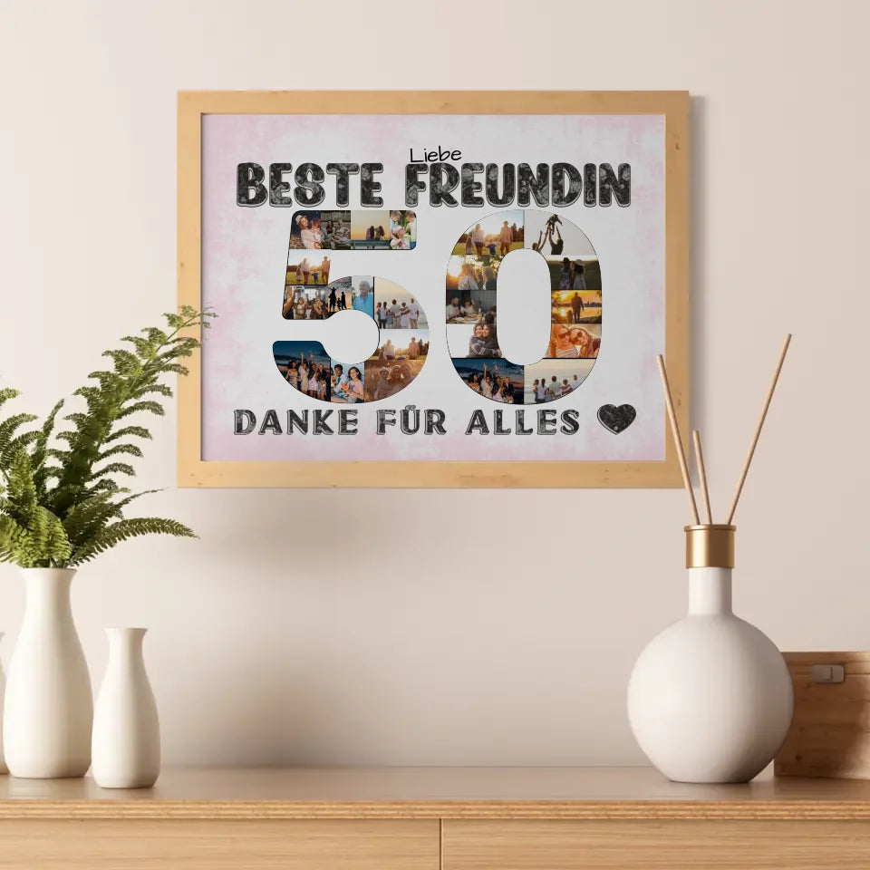 50 Geburtstag Personalisiertes Poster für Beste Freundin Fotocollage