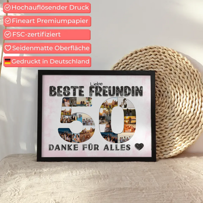 50 Geburtstag Personalisiertes Poster für Beste Freundin Fotocollage