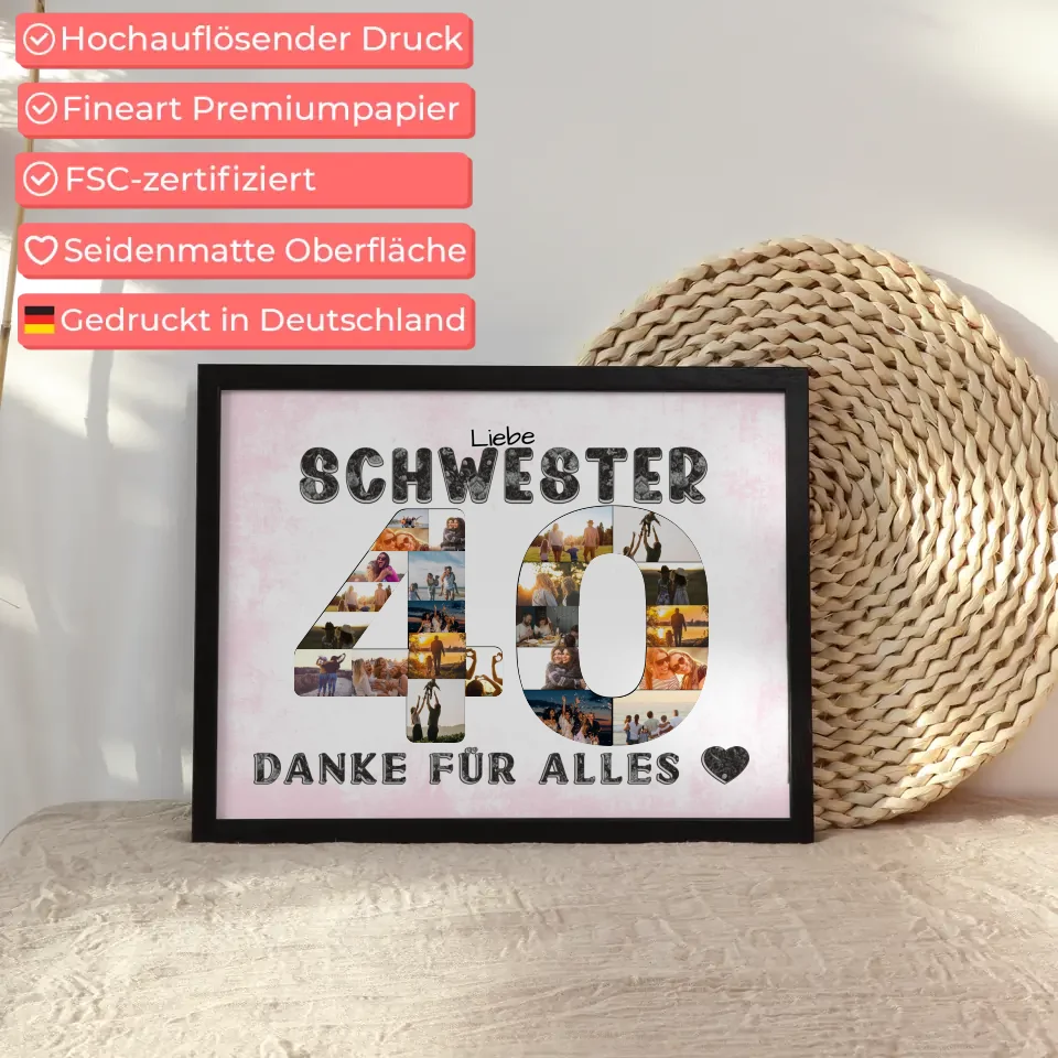 40 Geburtstag Schwester Geschenk Personalisiertes Poster