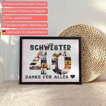 40 Geburtstag Schwester Geschenk Personalisiertes Poster