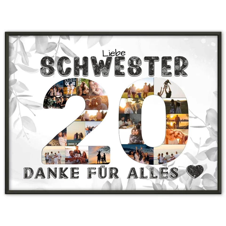 20 Geburtstag Geschenke Poster Schwester Danke für alles