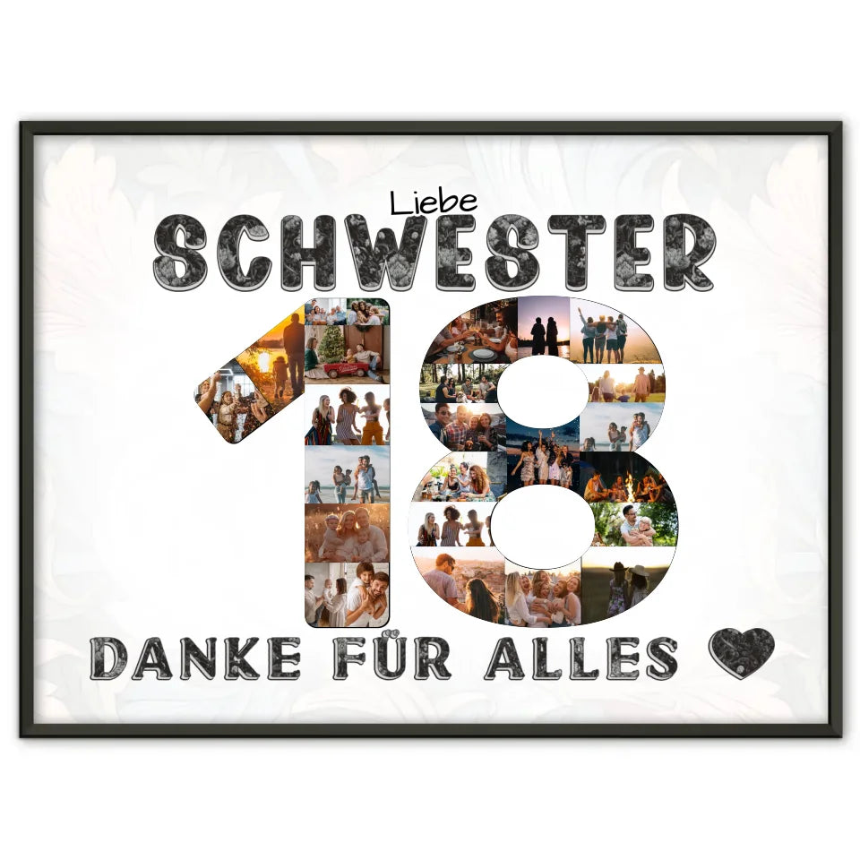 18 Geburtstag Personalisiertes Poster für Schwester Fotocollage