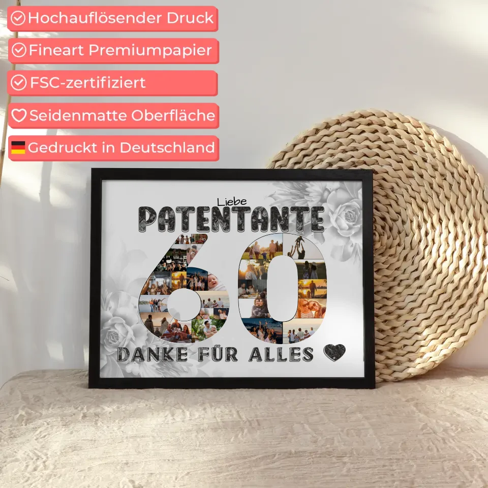 60 Geburtstag Geschenk Personalisiert Patentante Poster Danke für Alles