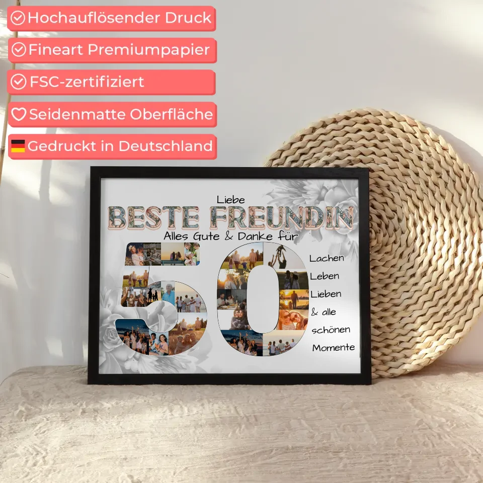 Poster Fotocollage 50 Geburtstag für Beste Freundin Alles Gute