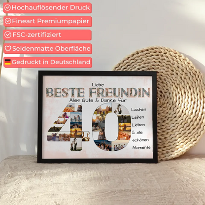 Fotocollage Poster zum 40 Geburtstag für Beste Freundin Geschenkidee