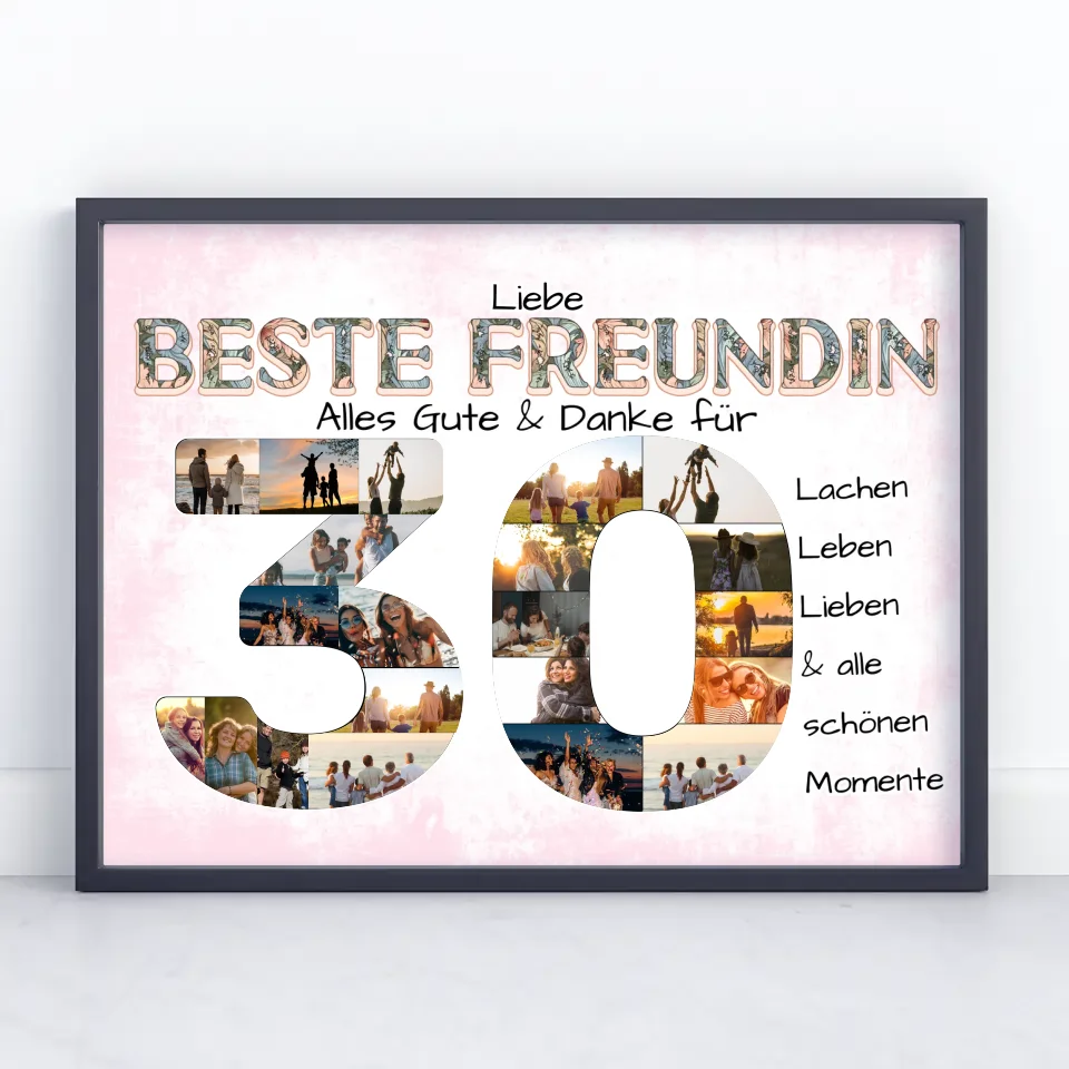 Personalisiertes Poster 30 Geburtstag für Beste Freundin Viele Fotos