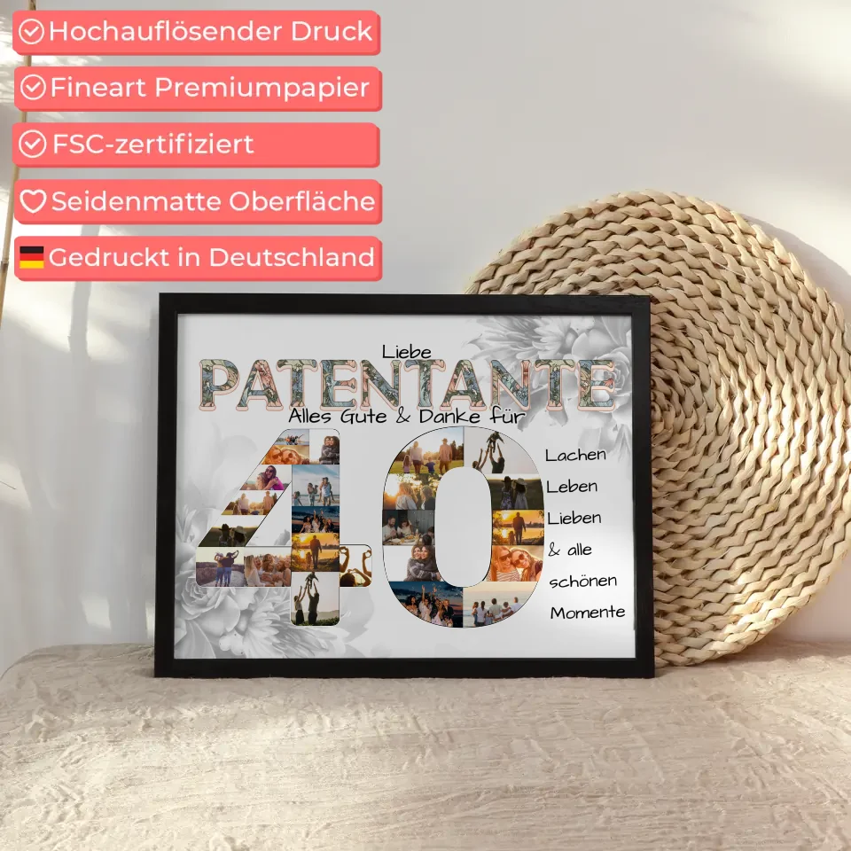 Poster Fotocollage 40 Geburtstag für Patentante Schöne Momente