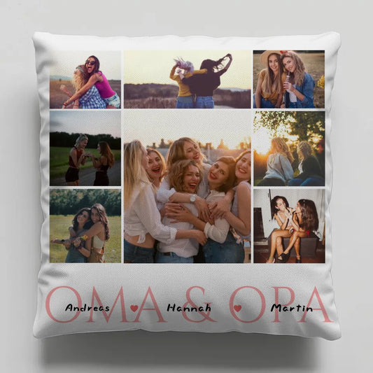 Personalisiertes Kissen für Oma Fotocollage 8 Fotos & Namen 1