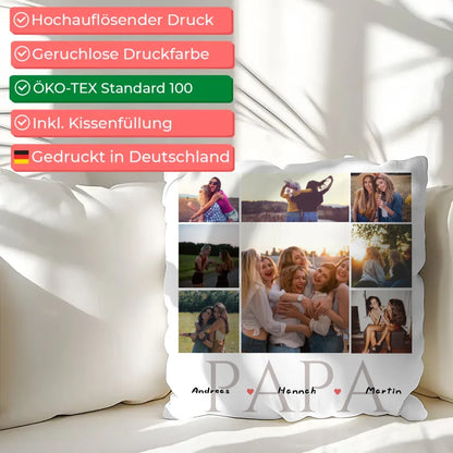 Personalisiertes Kissen für zum Vatertag Fotocollage 8 Fotos & Namen