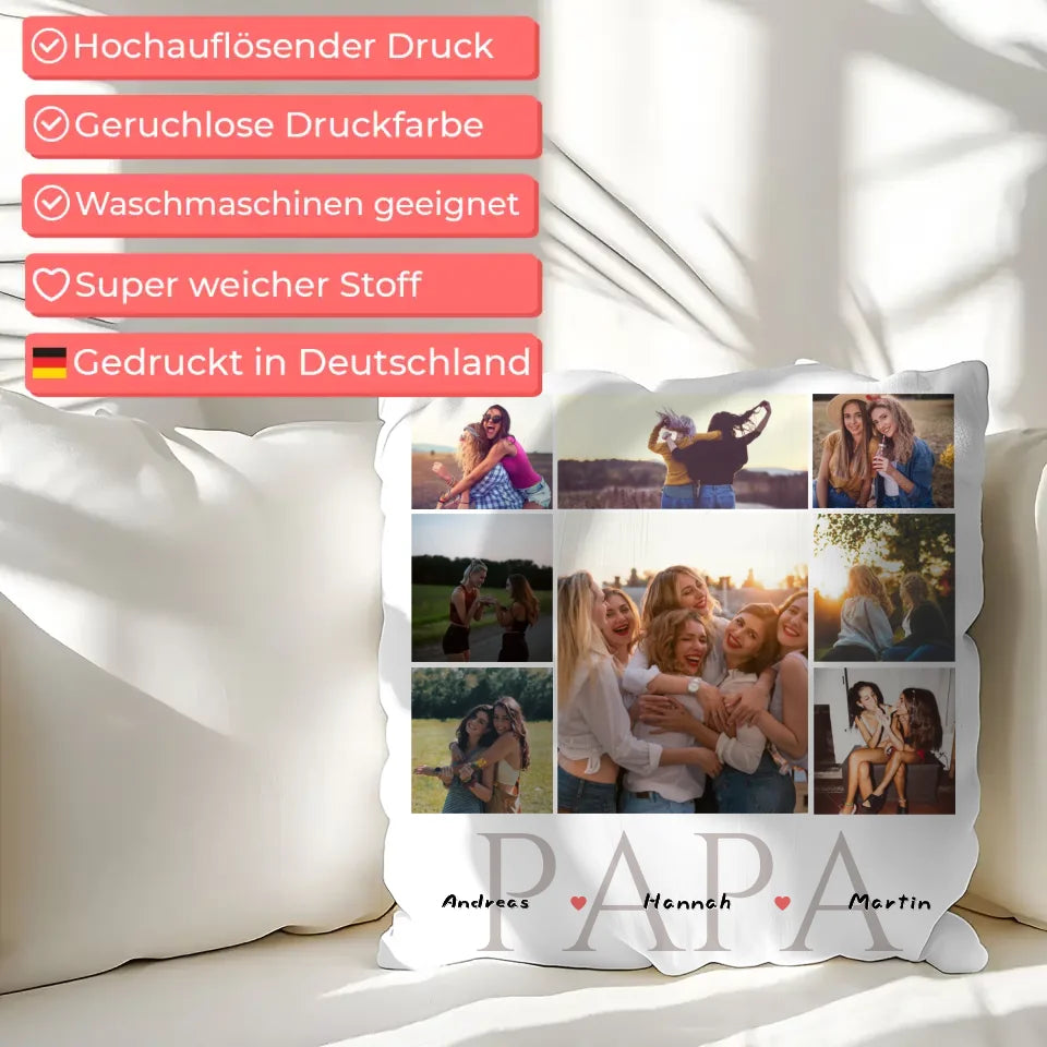 Personalisiertes Kissen für zum Vatertag Fotocollage 8 Fotos & Namen