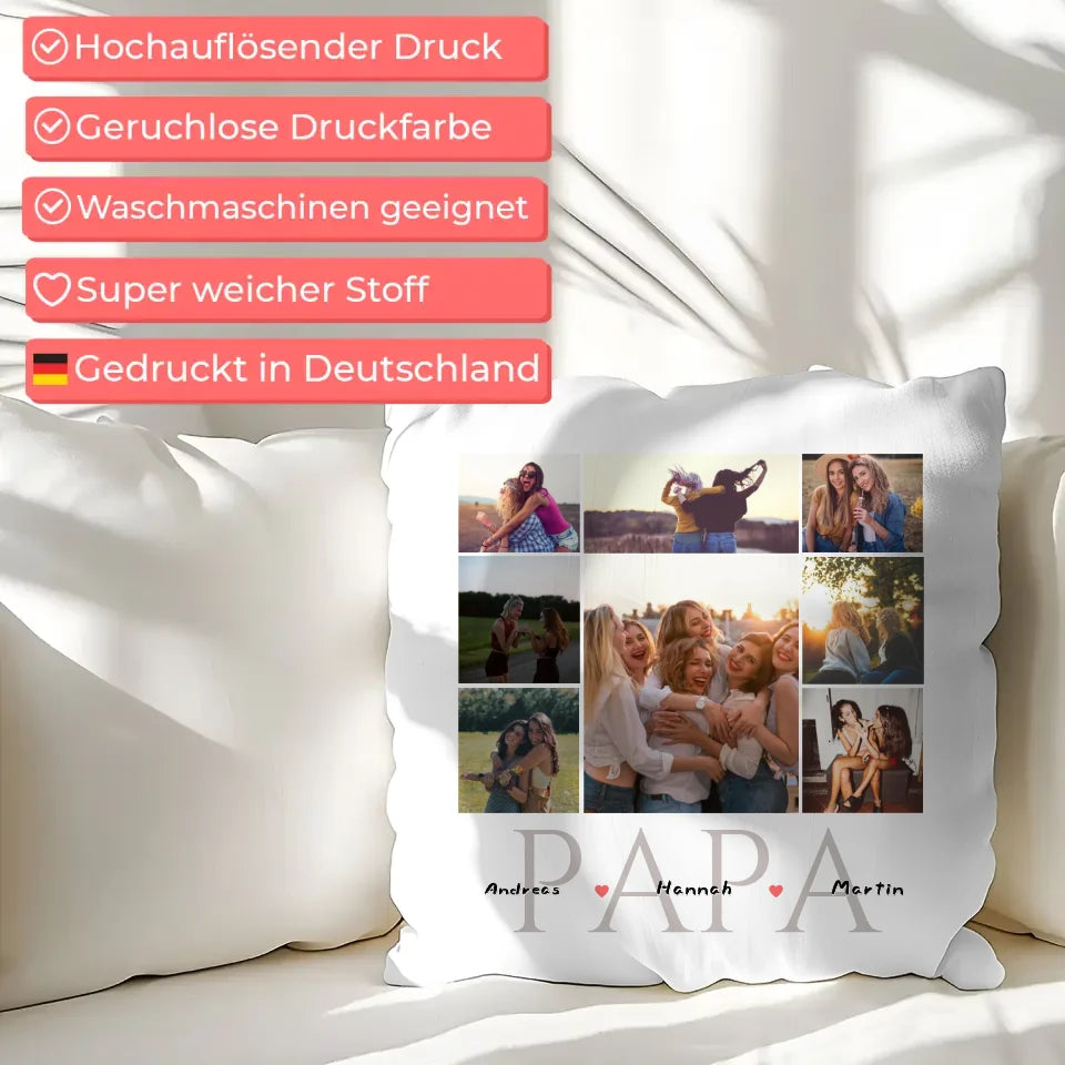 Personalisiertes Kissen für zum Vatertag Fotocollage 8 Fotos & Namen