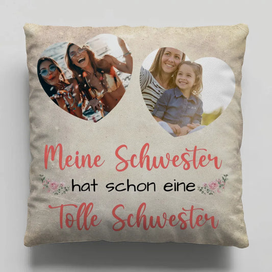 Kissen Personalisiert Schwester Zum Geburtstag mit 2 Herz Fotos 1