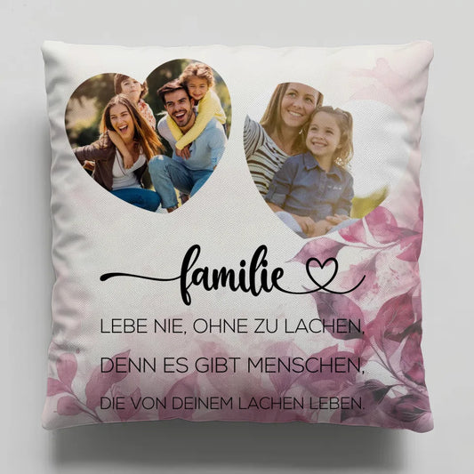 Foto Kissen Personalisiert Familie mit 2 Fotos und Wunschtext