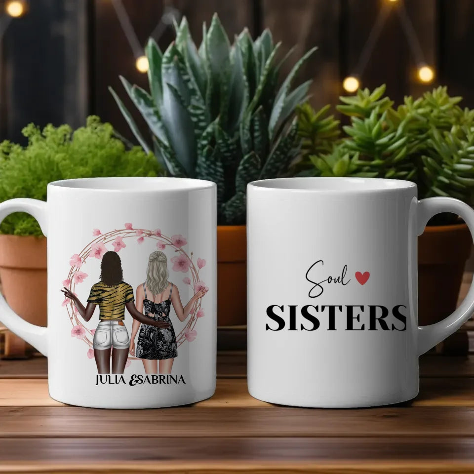 Tasse Beste Freundin Soul Sisters mit Figuren personalisiert