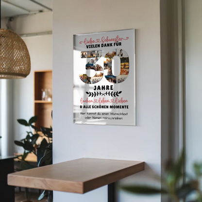 Personalisiertes Acrylglas Bild Schwester zum 30. Geburtstag mit Wunschtext