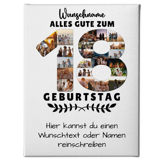 Personalisierte Leinwand 18 Geburtstag Wunschname Wunschtext mit Namen Schwester Bruder 1
