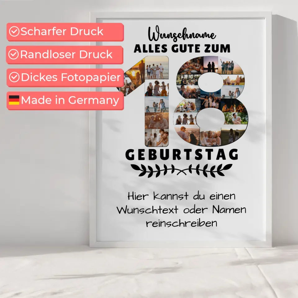 Personalisiertes Poster 18 Geburtstag Wunschname Wunschtext für Bruder Schwester