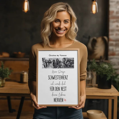 Schwester Poster Personalisiert Keine Sorge Schwester Fotocollage