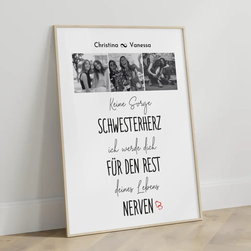 Schwester Poster Personalisiert Keine Sorge Schwester Fotocollage