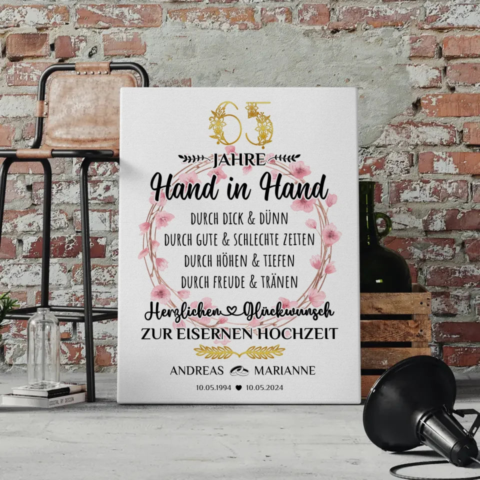 Personalisierte Leinwand Geschenk 65 Hochzeitstag Eiserne Hochzeit