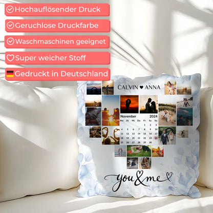 Personalisiertes Liebes Kissen mit Fotocollage You & Me