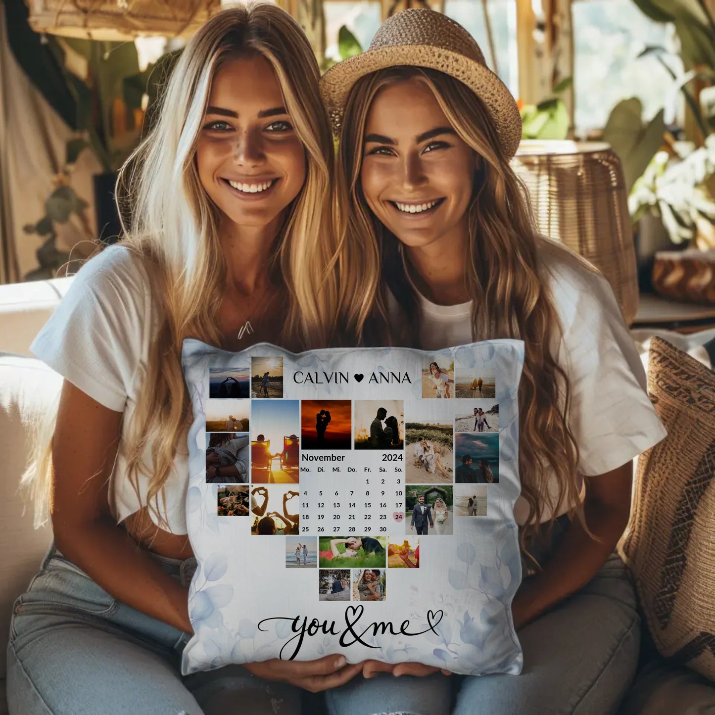 Personalisiertes Liebes Kissen mit Fotocollage You & Me