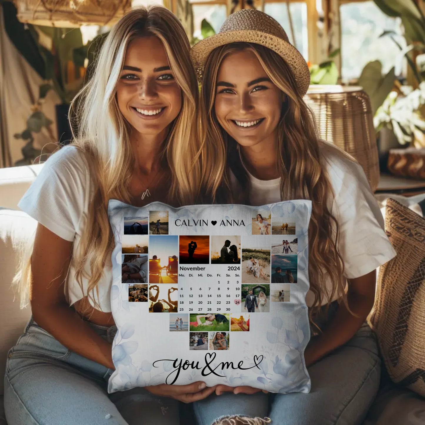 Personalisiertes Liebes Kissen mit Fotocollage You & Me