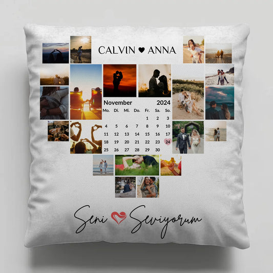 Paar Fotokissen Fotocollage mit Seni Seviyorum Motiv