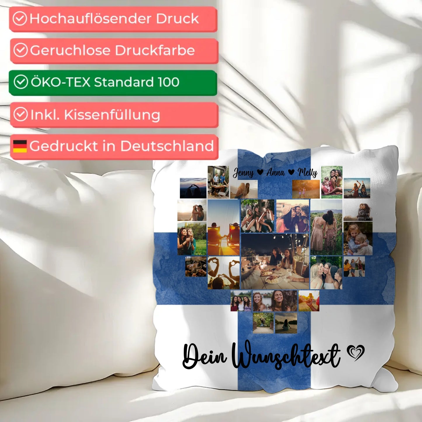 Personalisierte Fotokissen Fotocollage Beste Freundin Finnland