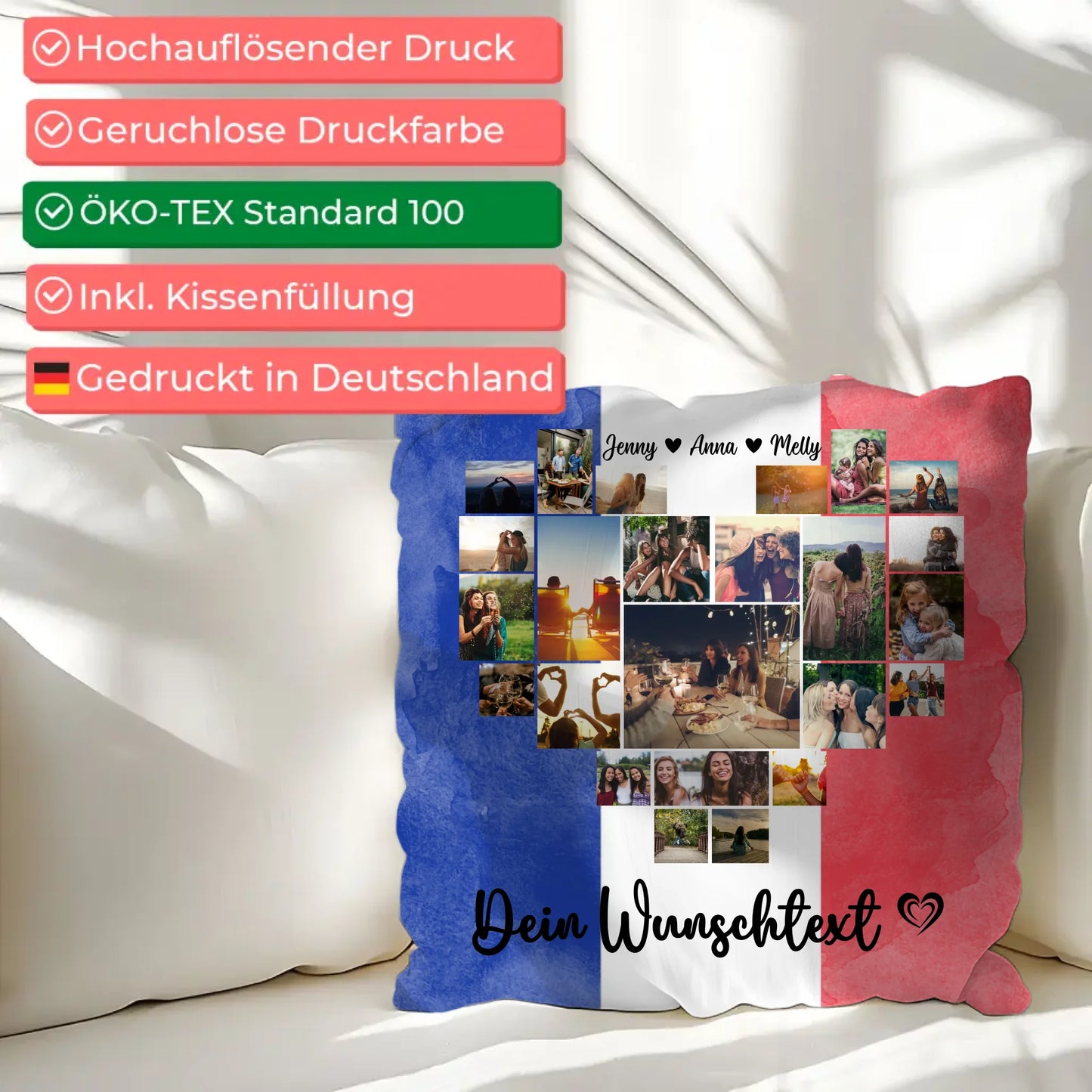 Fotokissen Urlaub für Beste Freundin mit Frankreich Motiv