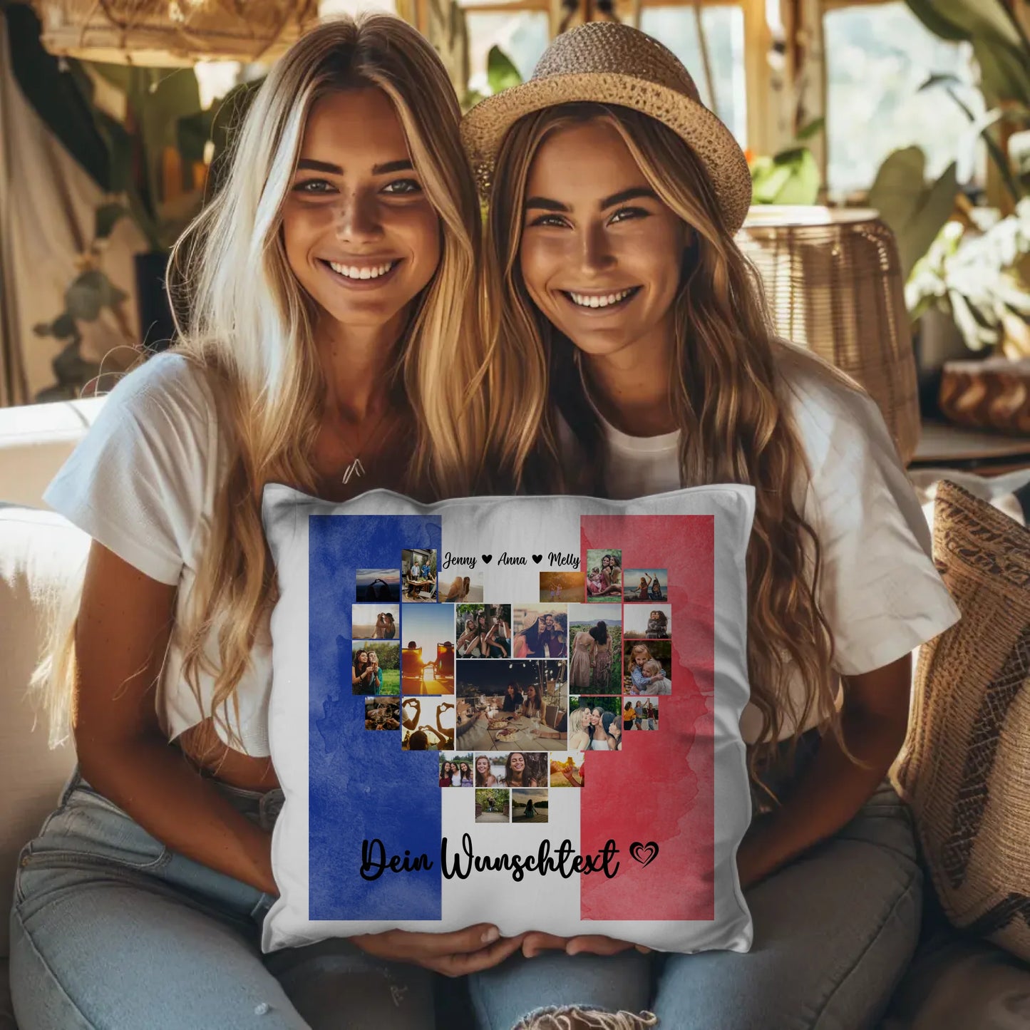 Fotokissen Urlaub für Beste Freundin mit Frankreich Motiv