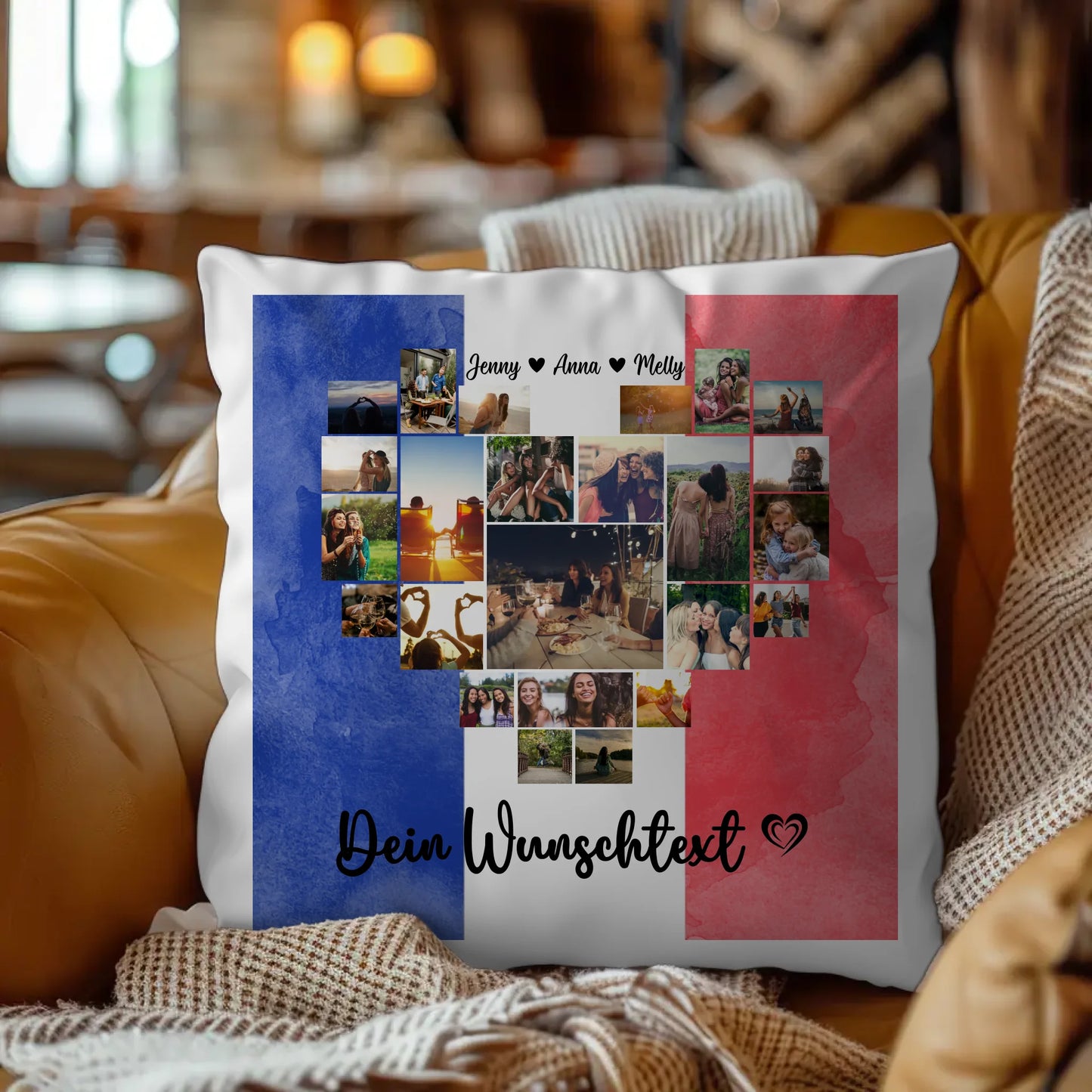 Fotokissen Urlaub für Beste Freundin mit Frankreich Motiv