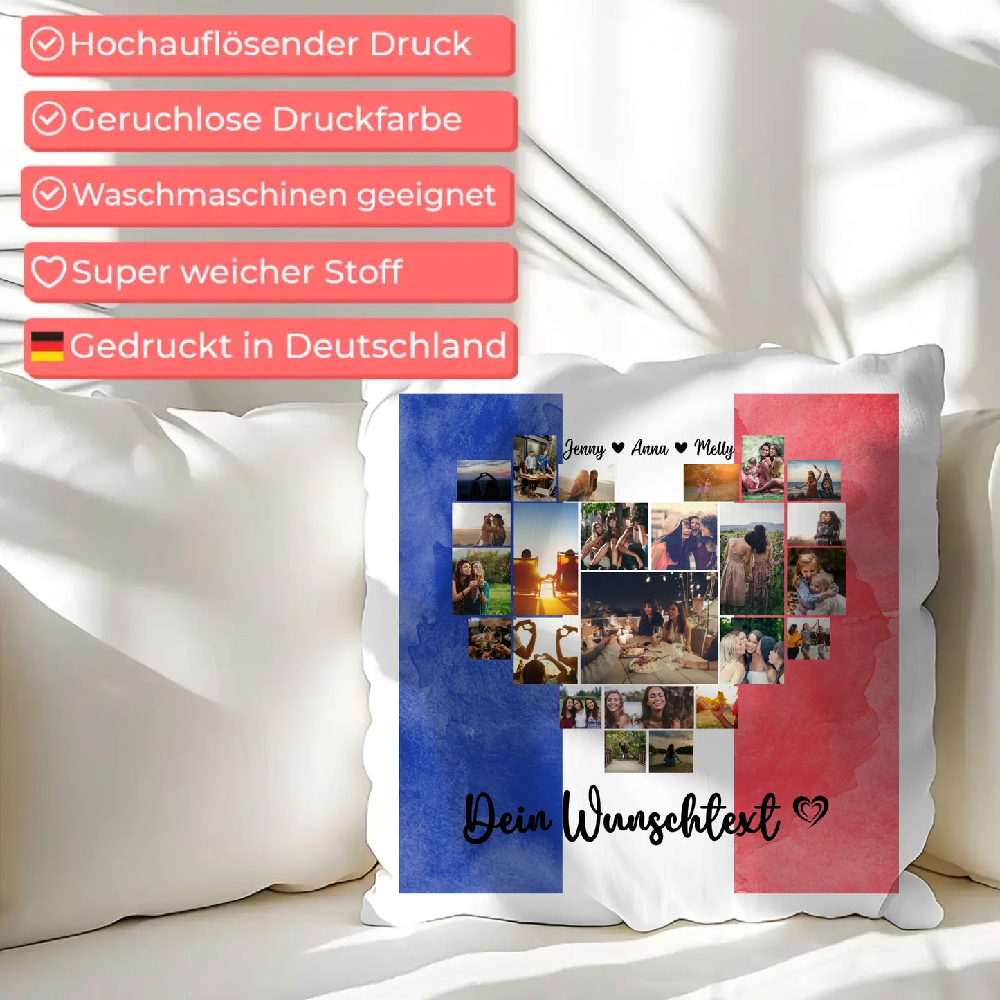 Fotokissen Urlaub für Beste Freundin mit Frankreich Motiv