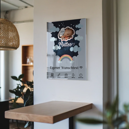 Personalisiertes Geburtsposter Acrylglas Foto Wolke Blau