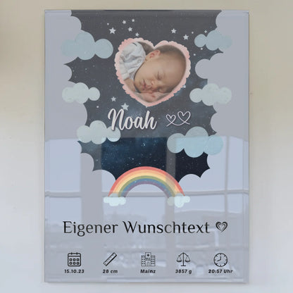 Personalisiertes Geburtsposter Acrylglas Foto Herz Blau