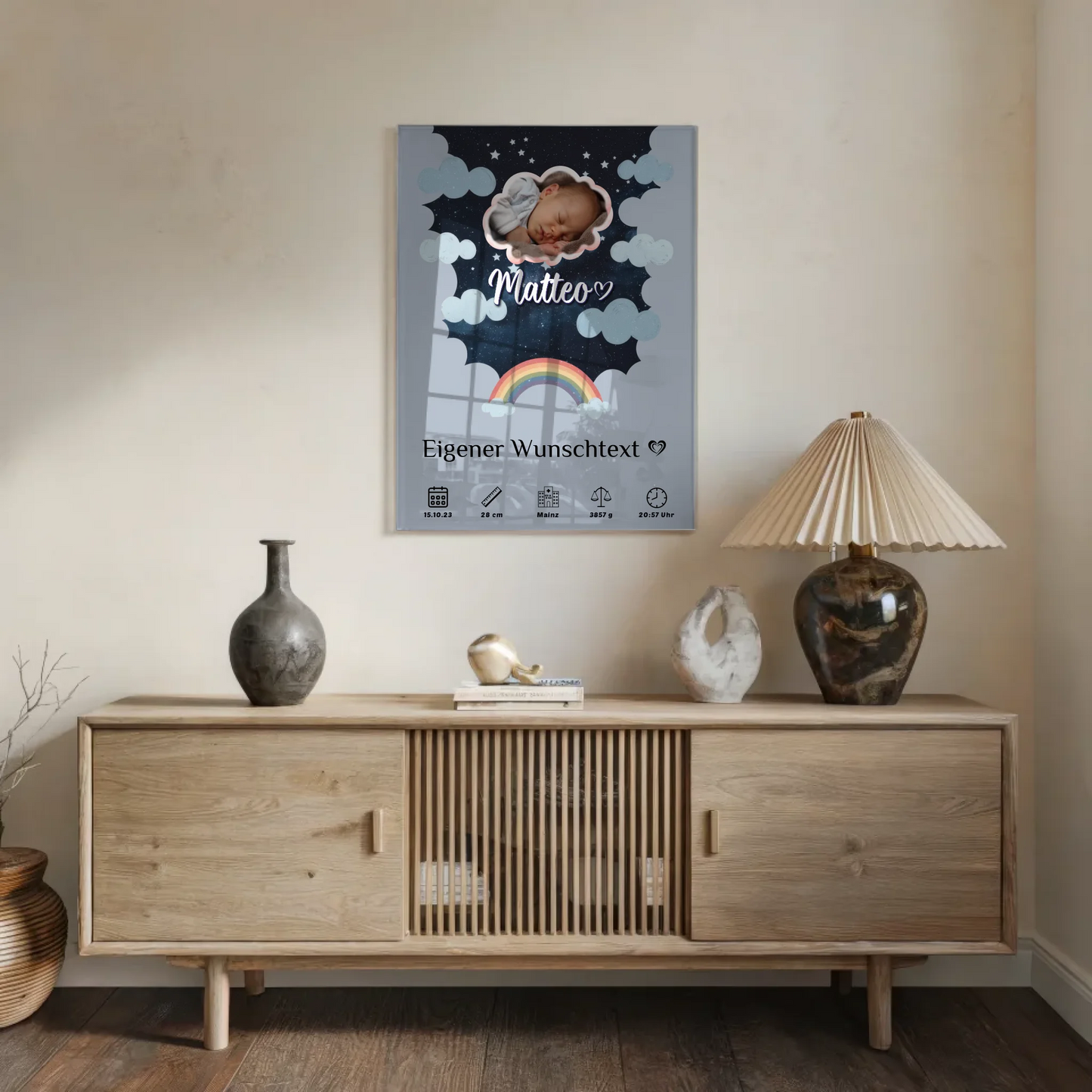 Personalisiertes Geburtsposter Acrylglas Foto Wolke Blau