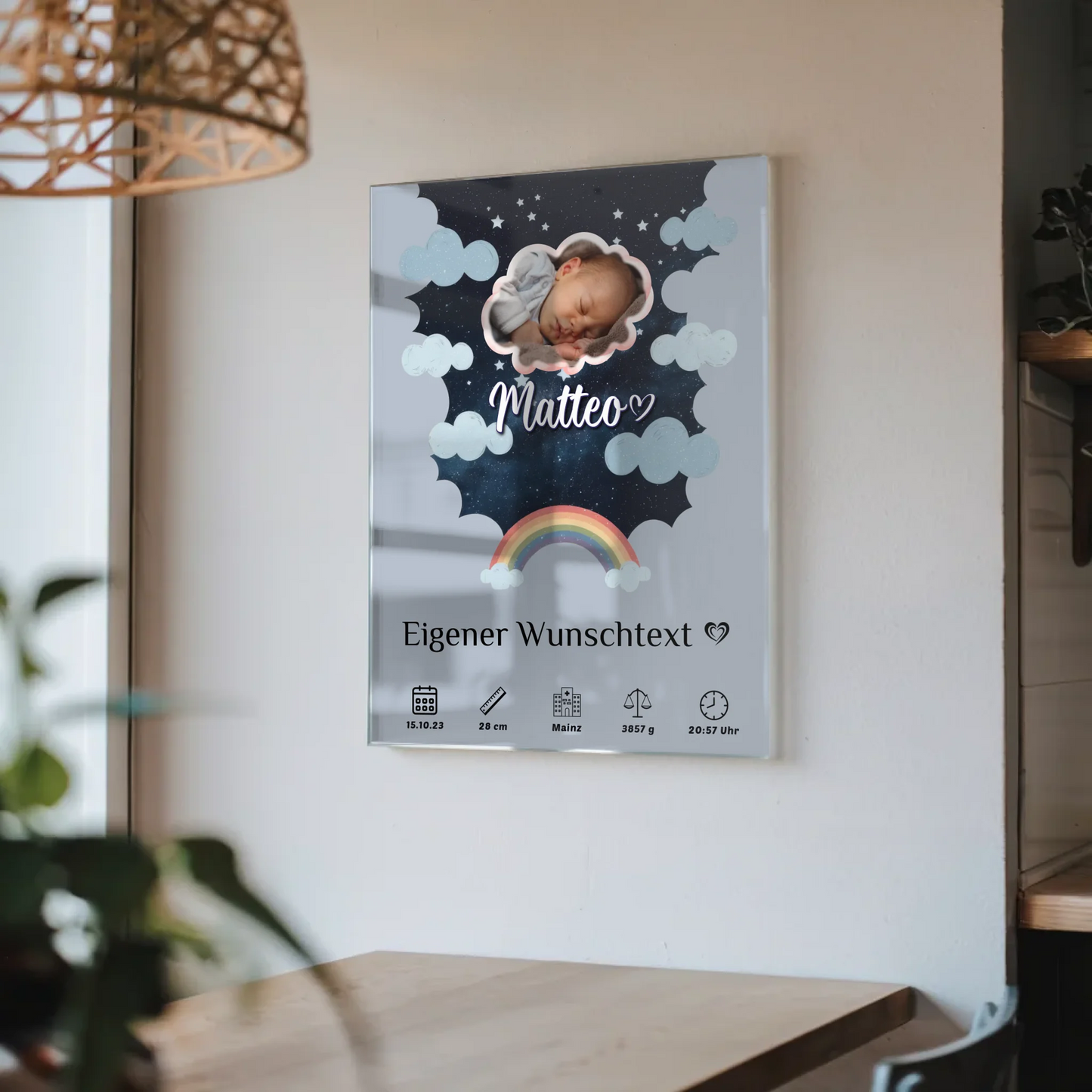 Personalisiertes Geburtsposter Acrylglas Foto Wolke Blau