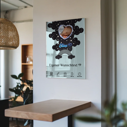 Personalisierte Acrylglas Geburtsposter Foto Herz Blau