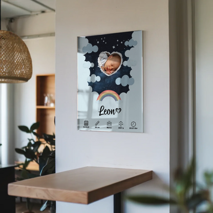 Personalisiertes Geburtsposter Acrylglas Bild Herz Stern