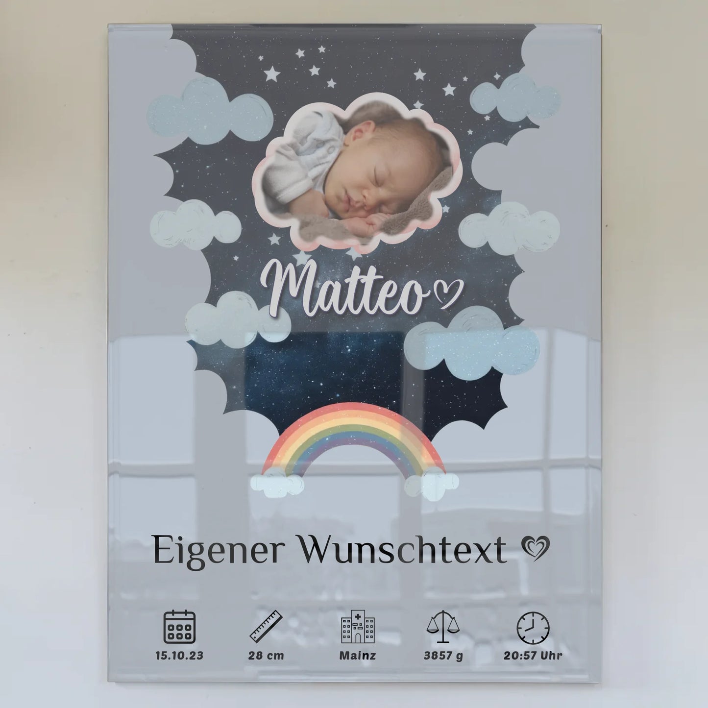 Personalisiertes Geburtsposter Acrylglas Foto Wolke Blau