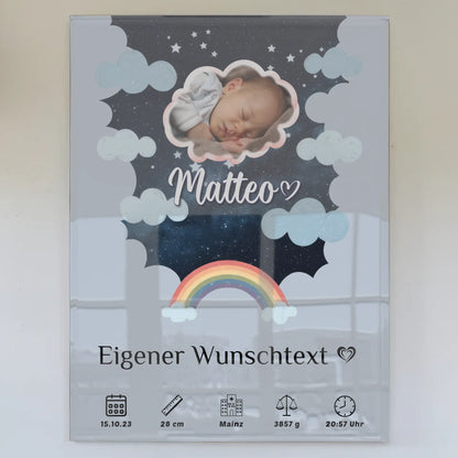 Personalisiertes Geburtsposter Acrylglas Foto Wolke Blau