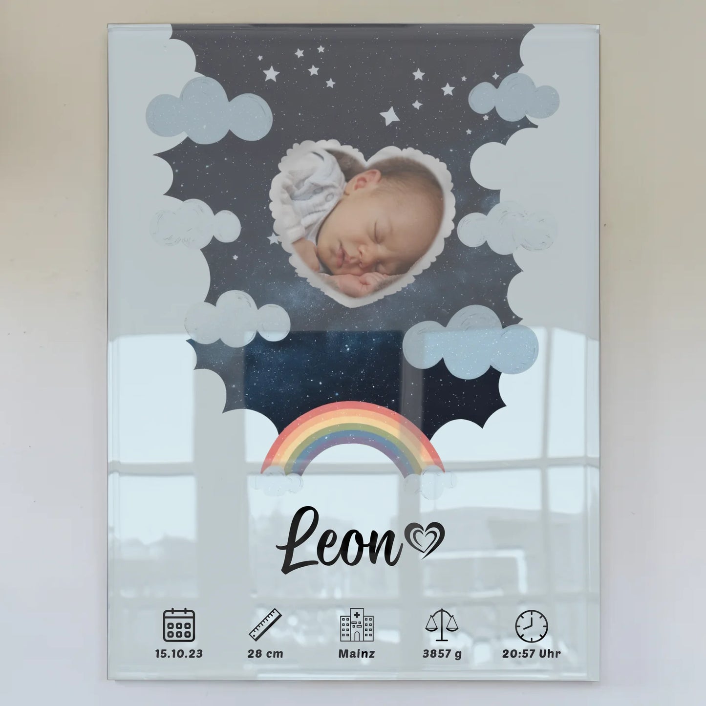Personalisiertes Geburtsposter Acrylglas Bild Herz Stern