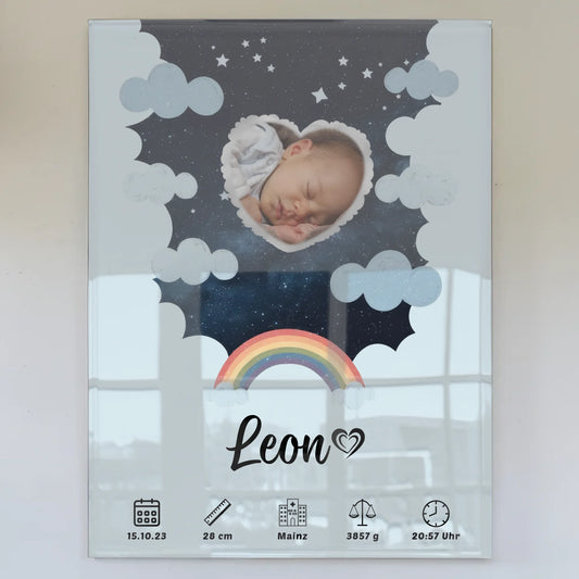 Personalisiertes Geburtsposter Acrylglas Bild Herz Stern