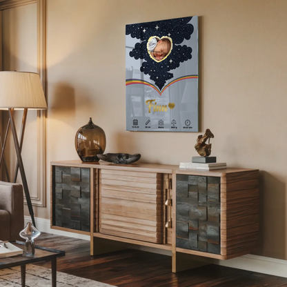 Acrylglas Bild Geburtsdaten Foto Herz personalisiert Blau