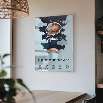 Personalisiertes Geburtsposter Acrylglas Foto Wolke Sternchen