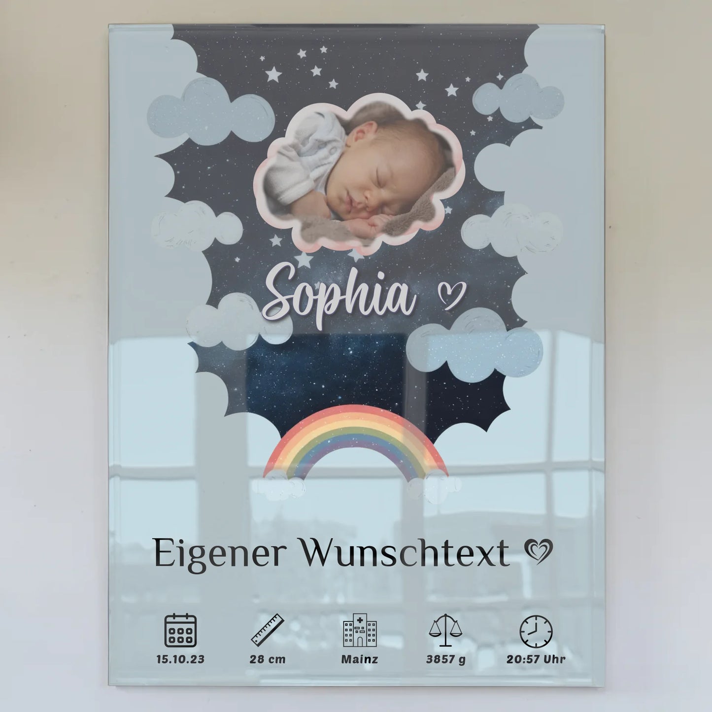 Personalisiertes Geburtsposter Acrylglas Foto Wolke Sternchen